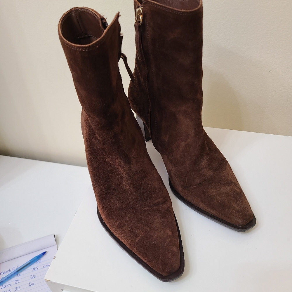 Zara Dark Brown Suede Heeled Boots